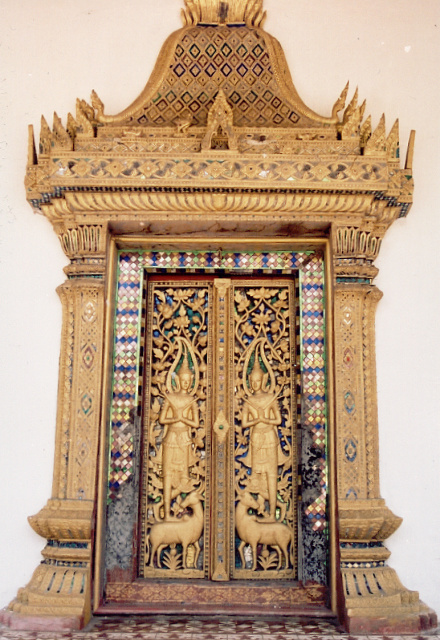 laos deer park temple doors