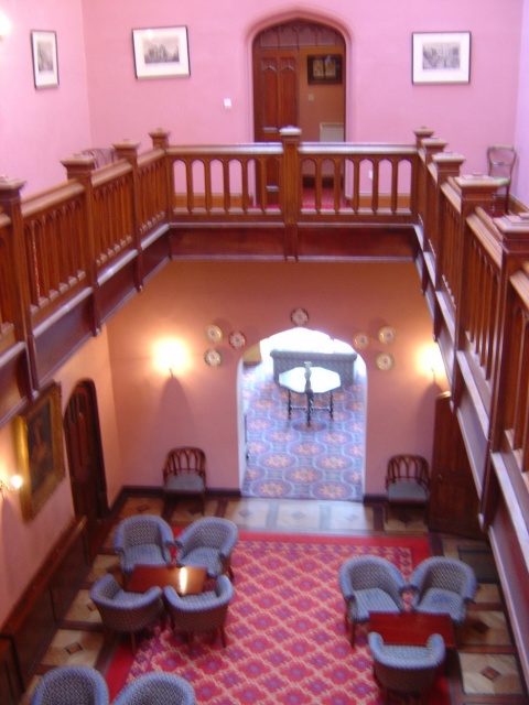 view from balcony down into tea area